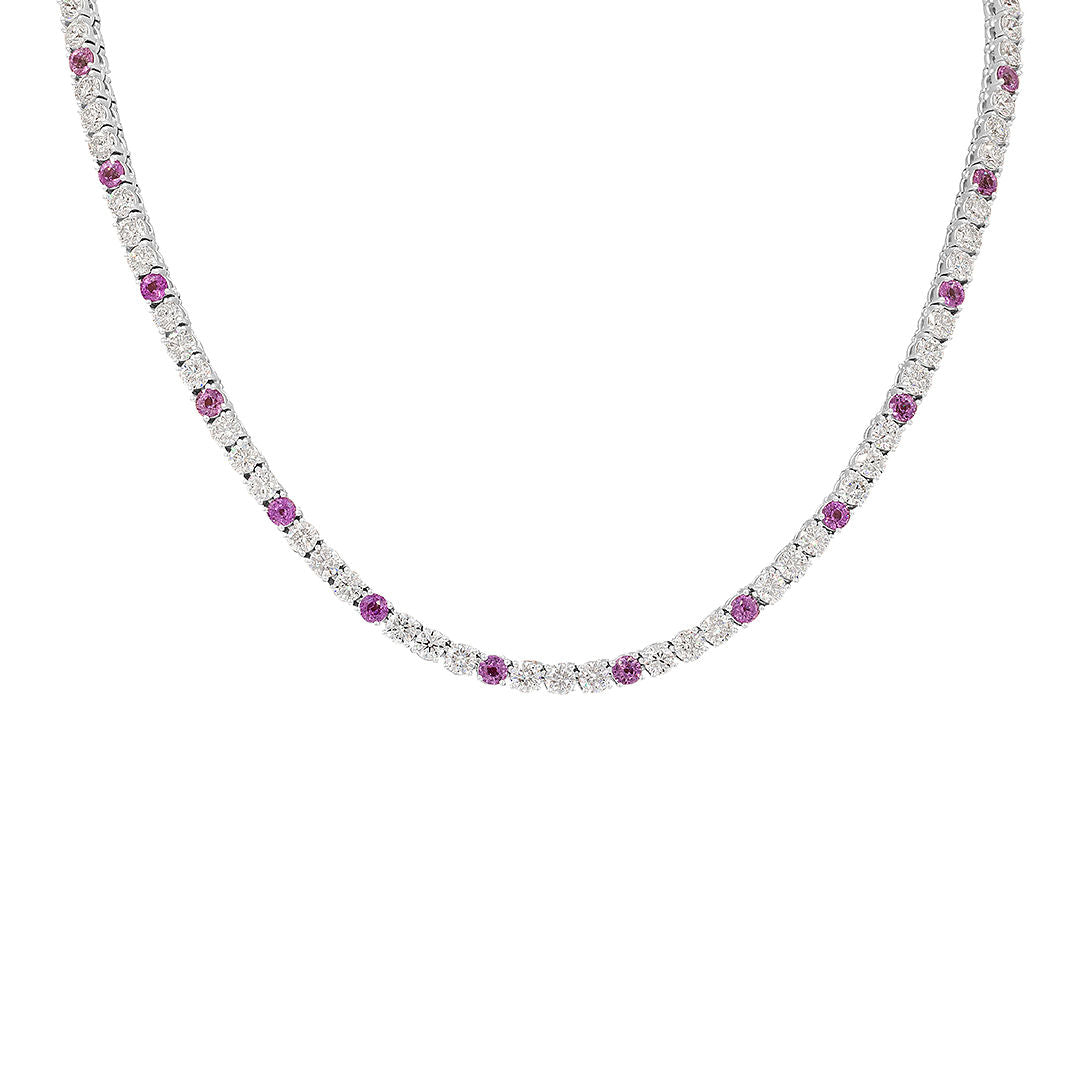 Pink Sapphire & Diamond Tennis Necklace White Gold/Pink Sapphire