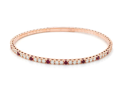 Rose Gold Diamond and Ruby Flex Bangle