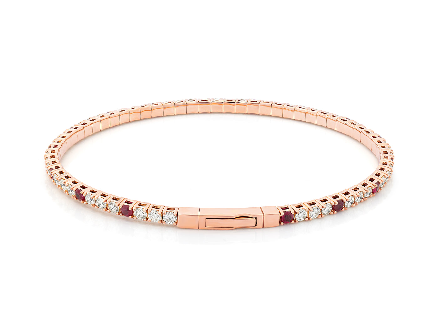 Rose Gold Diamond and Ruby Flex Bangle