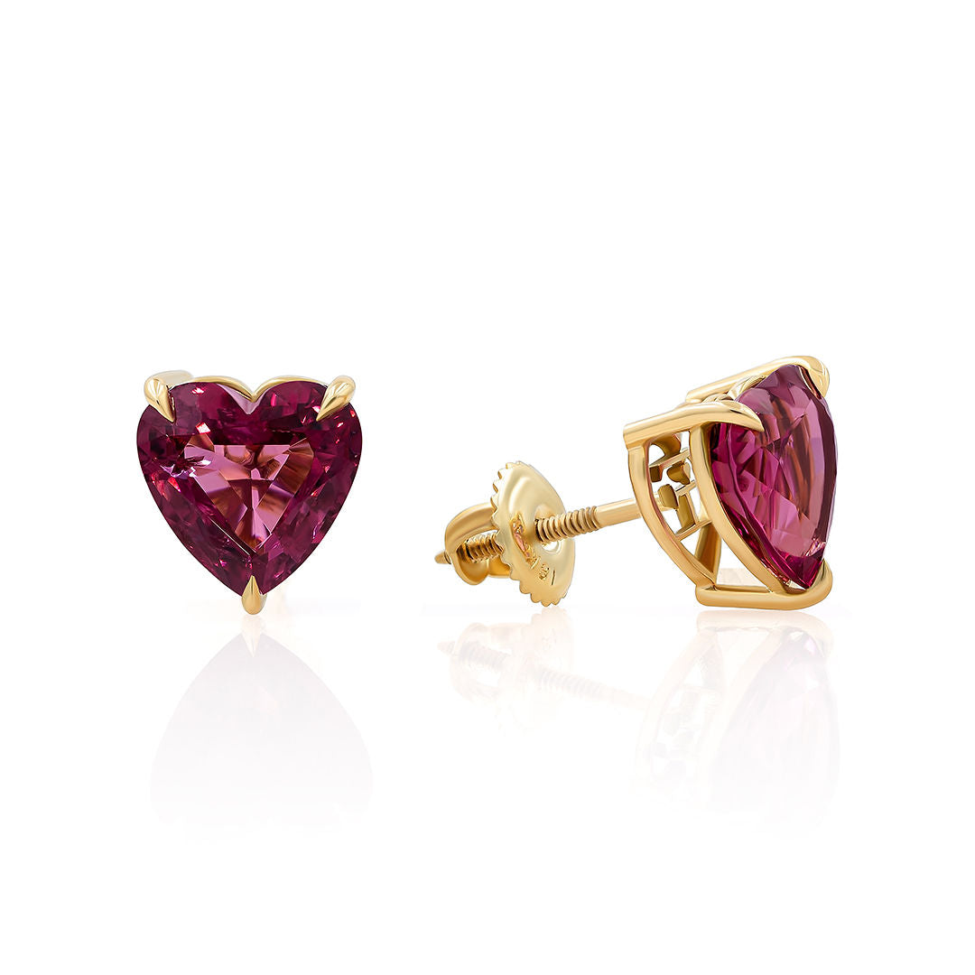 Rubellite Heart Shape Studs