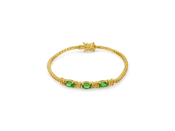 Tsavorite and fancy yellow diamond tennis bracelet