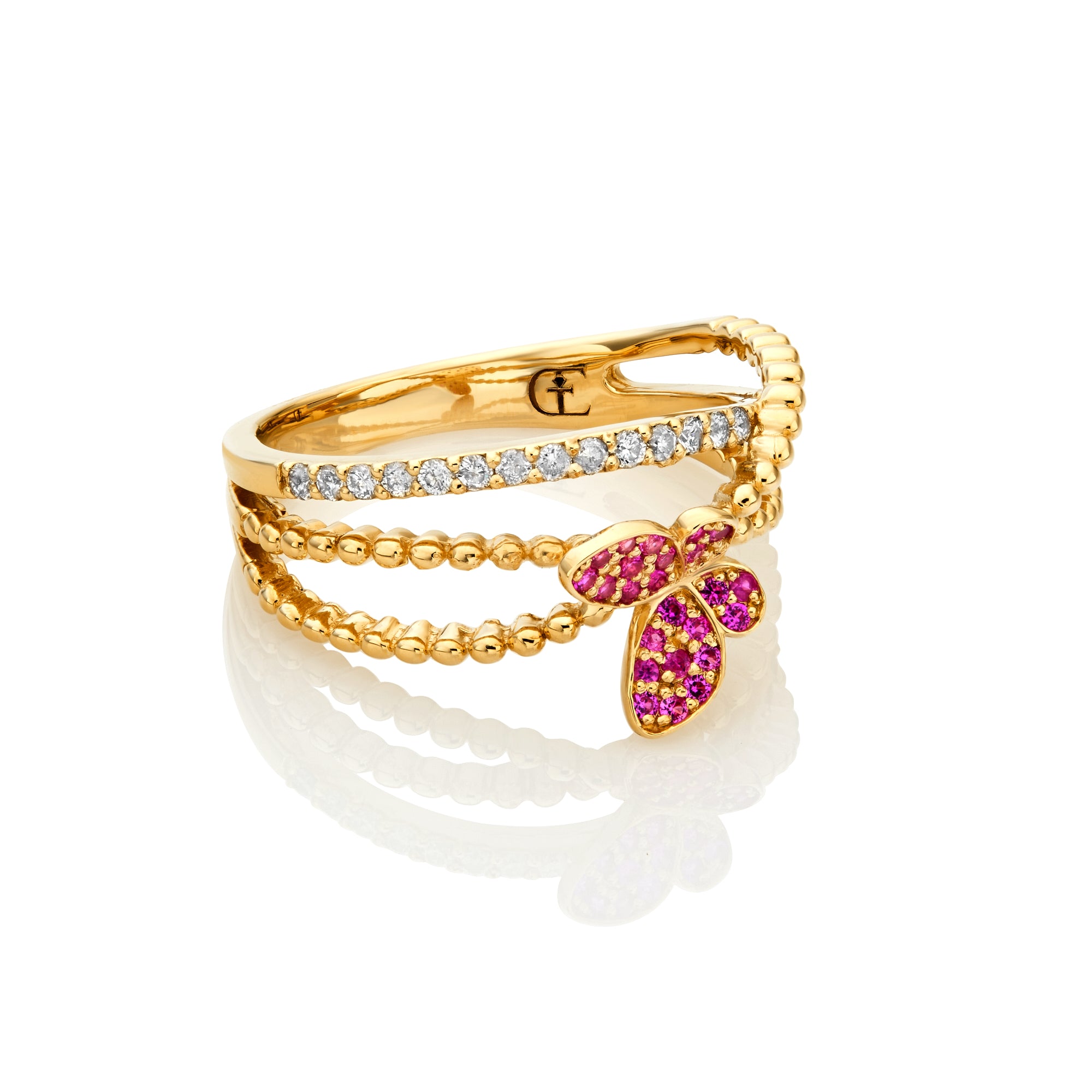Pink Sapphire and Diamond Butterfly Ring