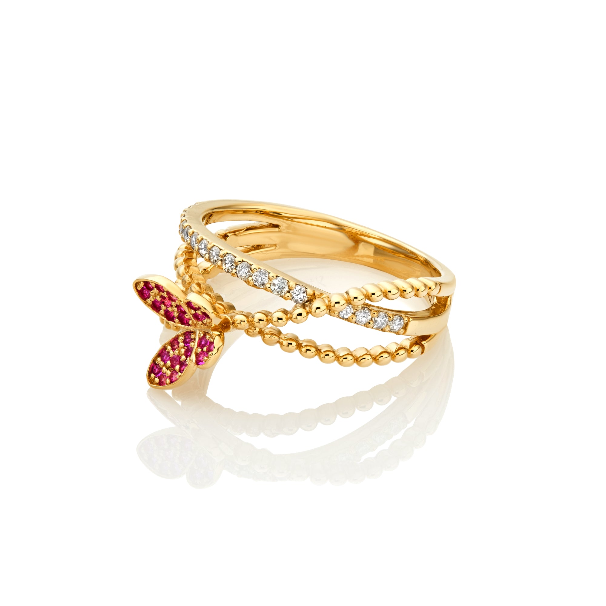Pink Sapphire and Diamond Butterfly Ring