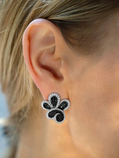 18kt floral butterfly black and white diamond earrings