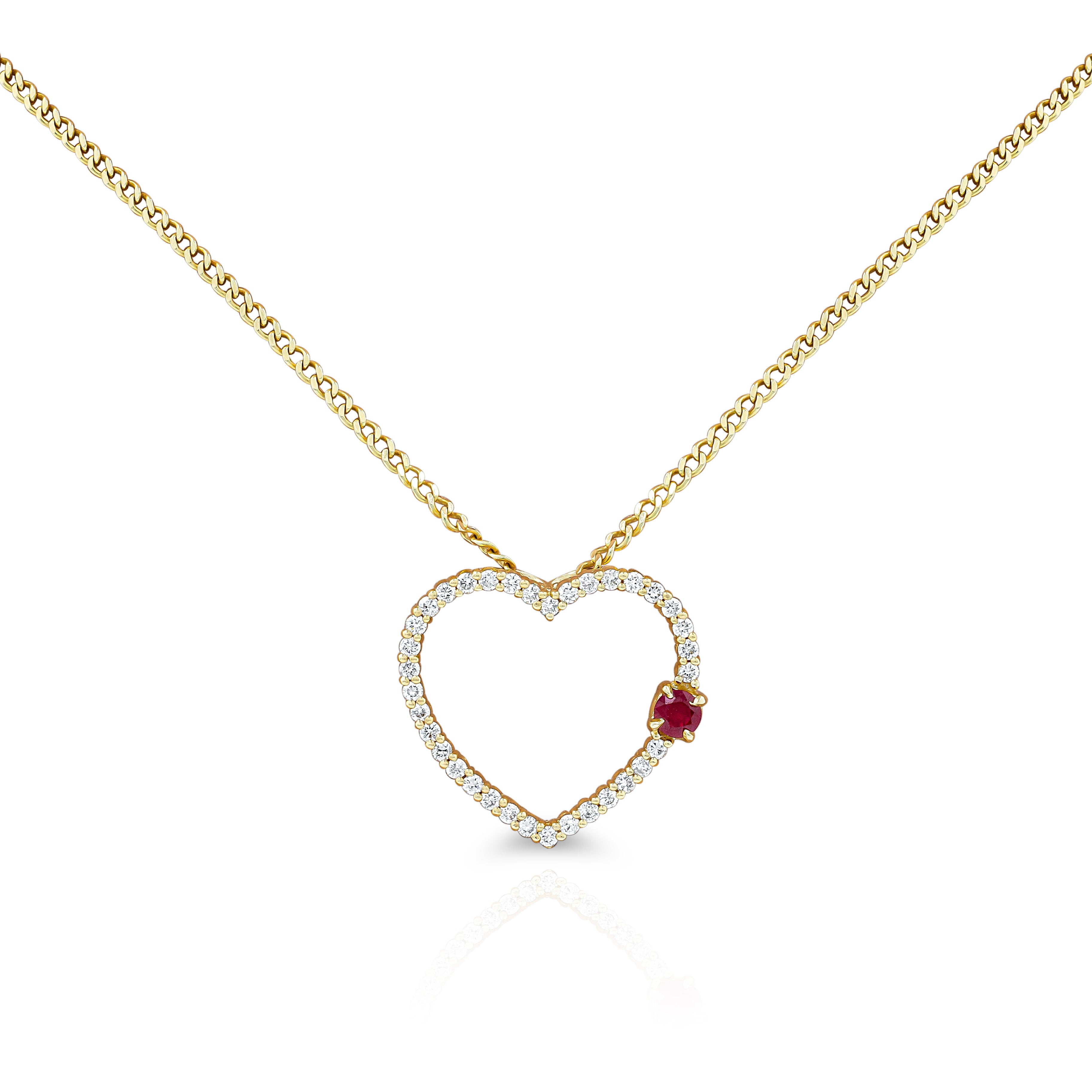diamond Heart-shaped necklace with a red gemstone valentines day be mine heart neacklace