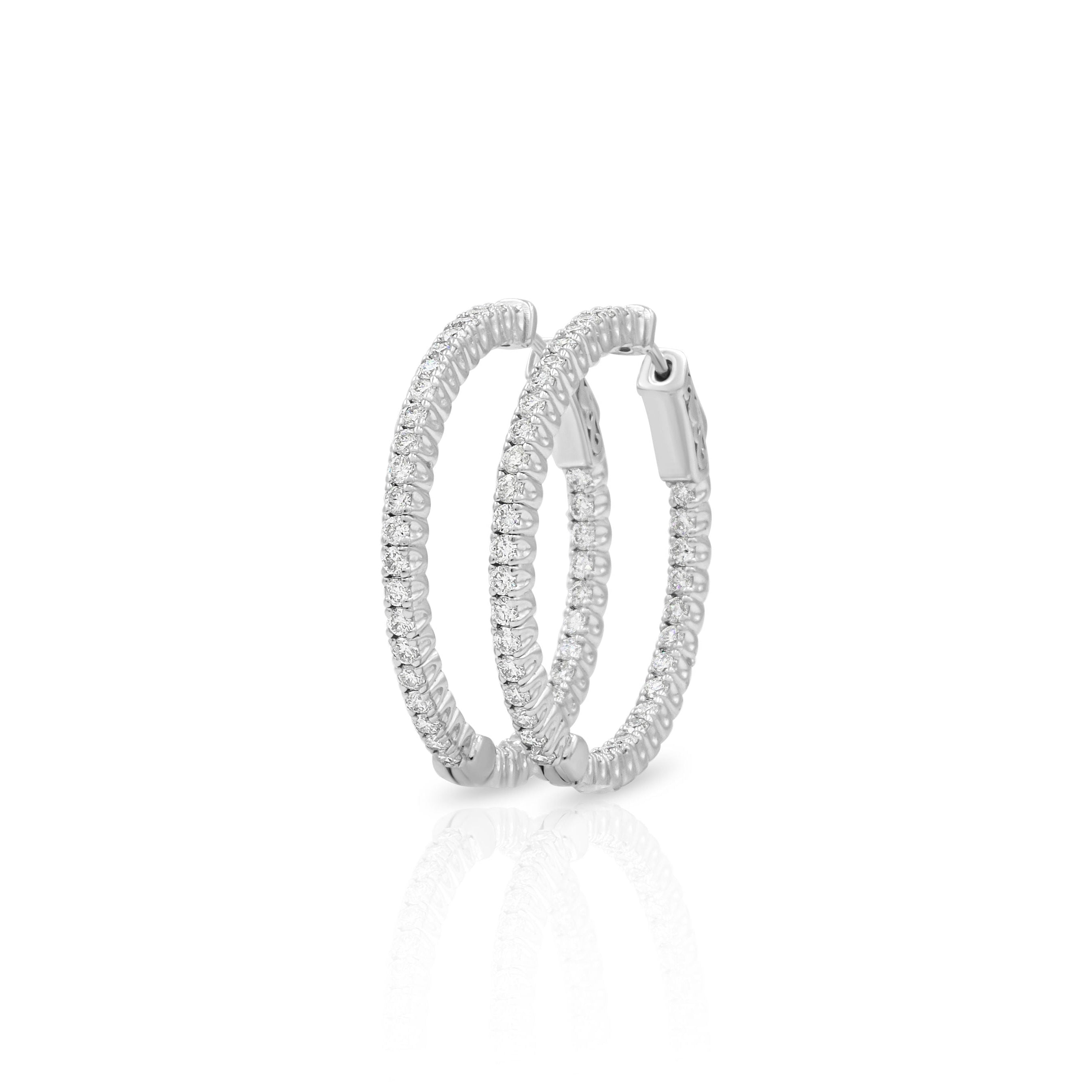Pair of white gold hoop diamond earrings