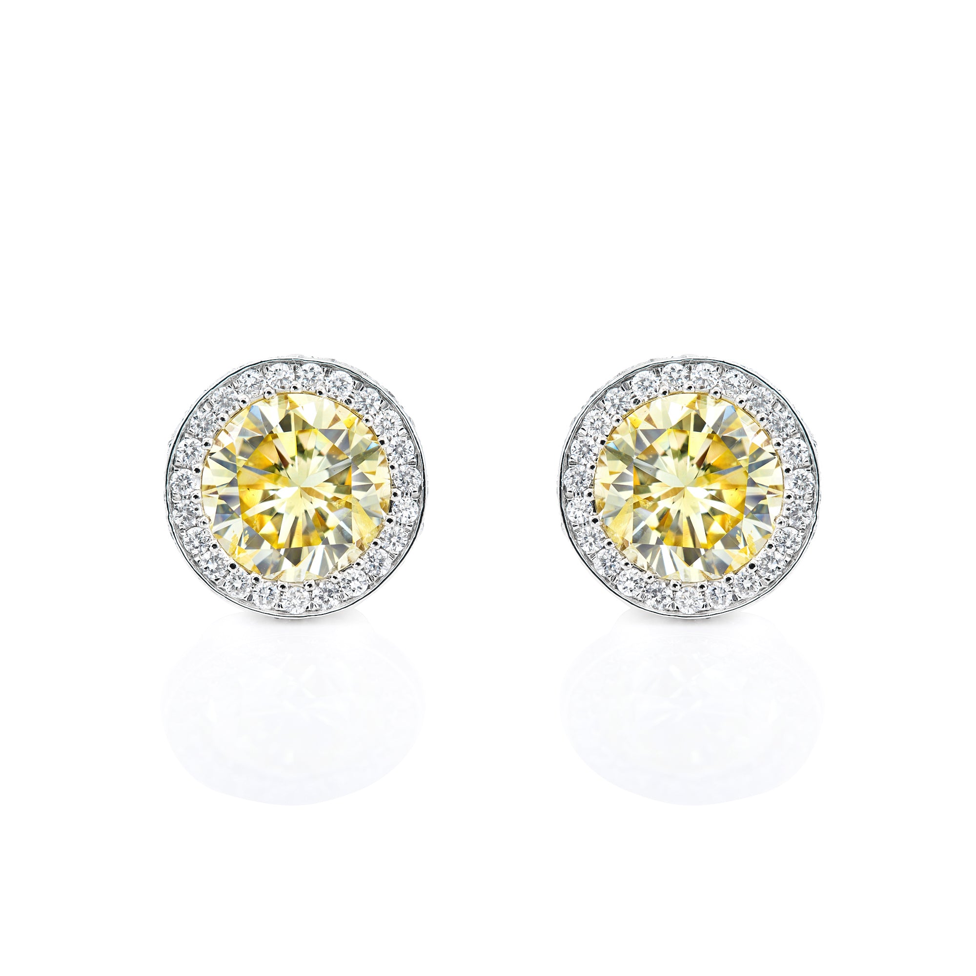 Yellow Diamond Round Stud Halo Earrings