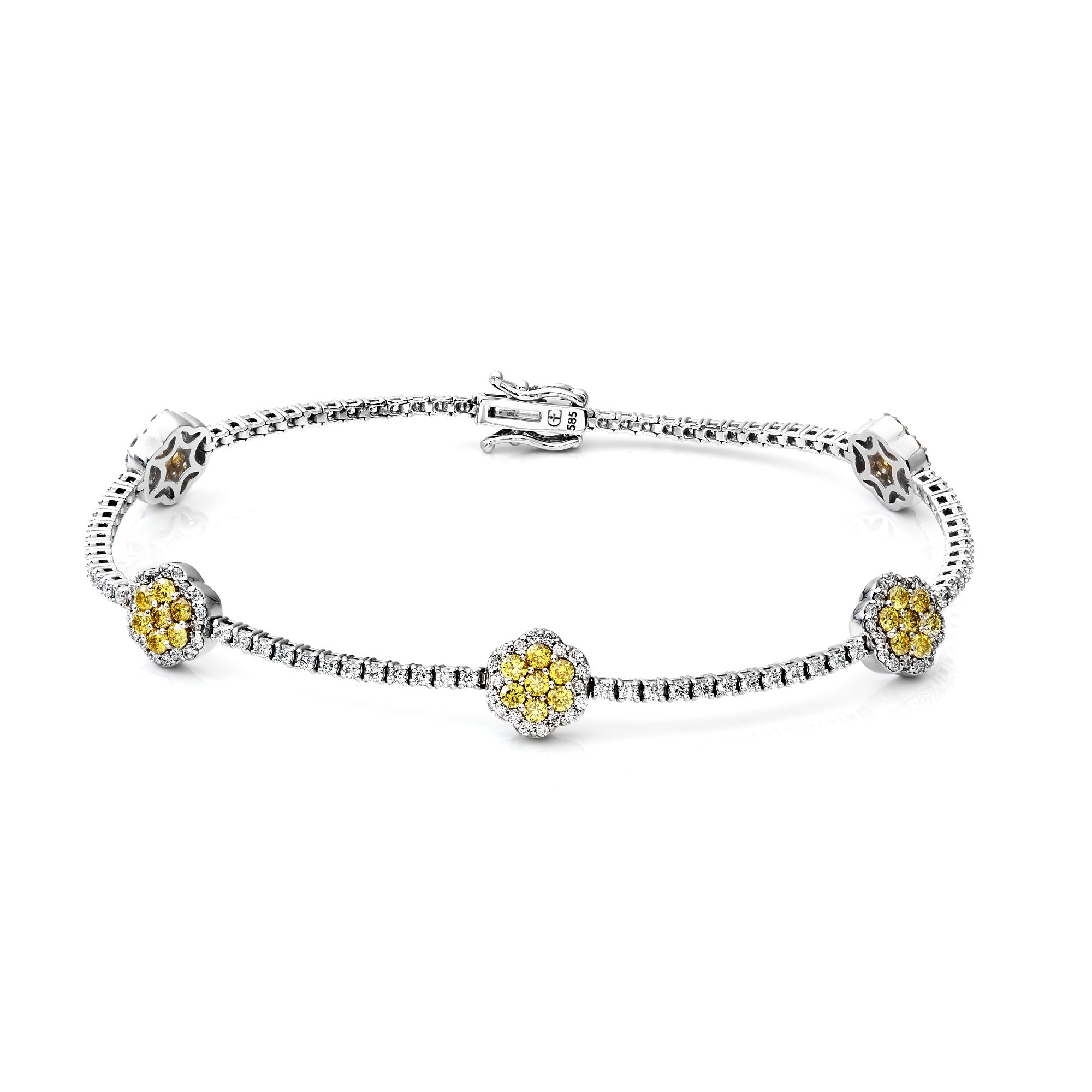 Yellow and White Diamond Cluster Bracelet