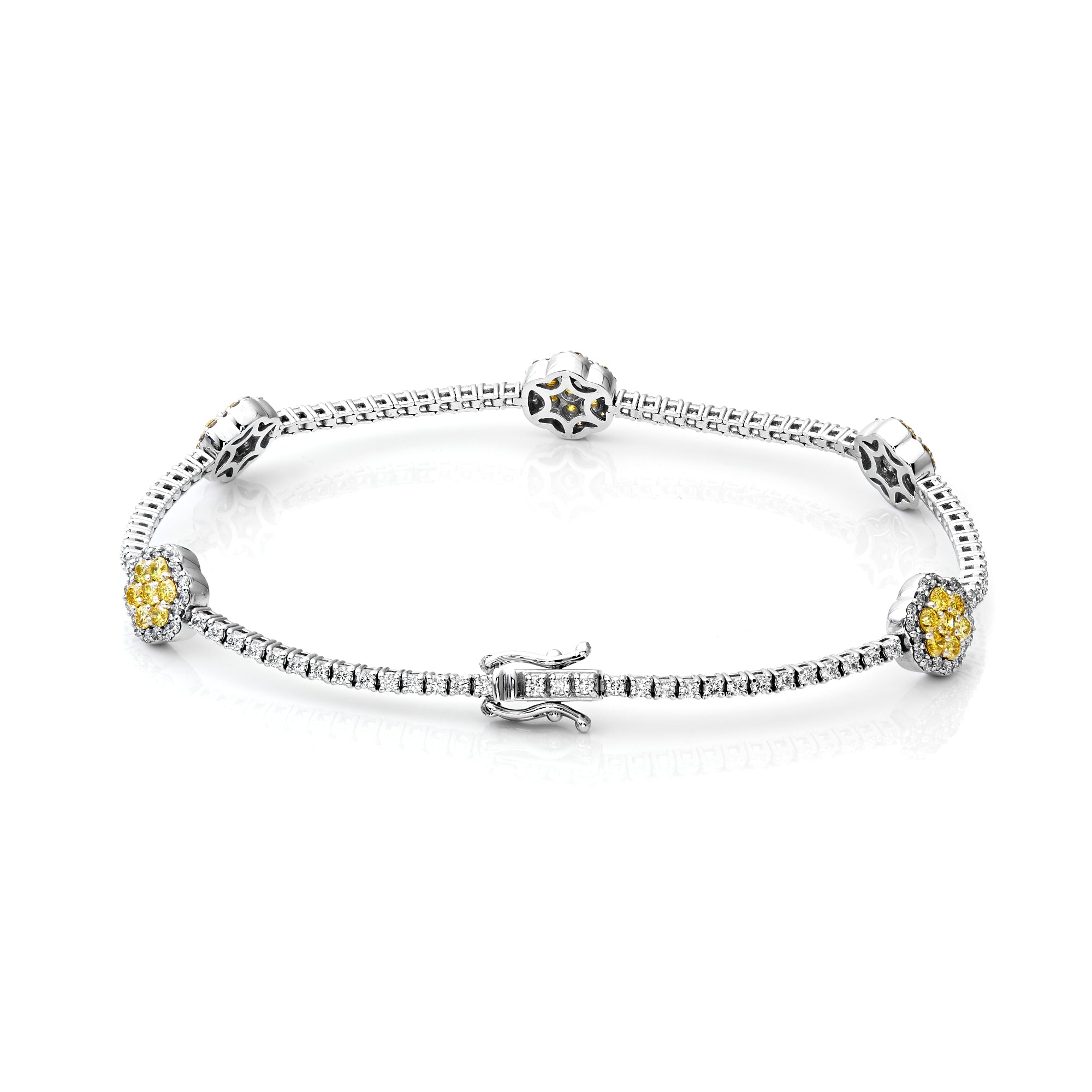 Yellow and White Diamond Cluster Bracelet