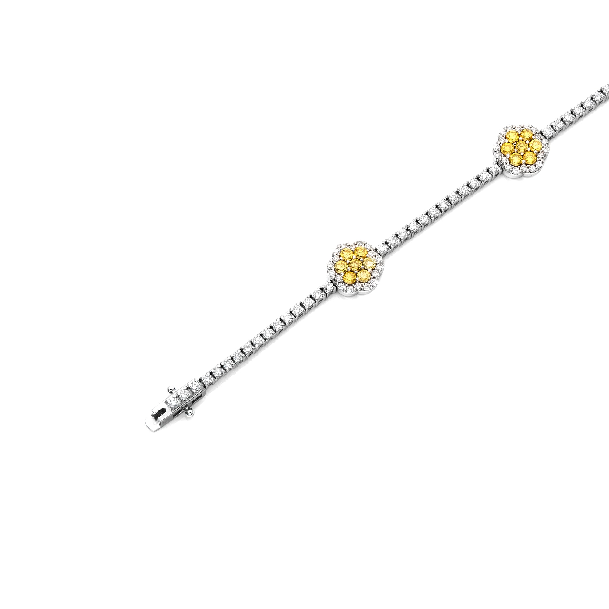 Yellow and White Diamond Cluster Bracelet