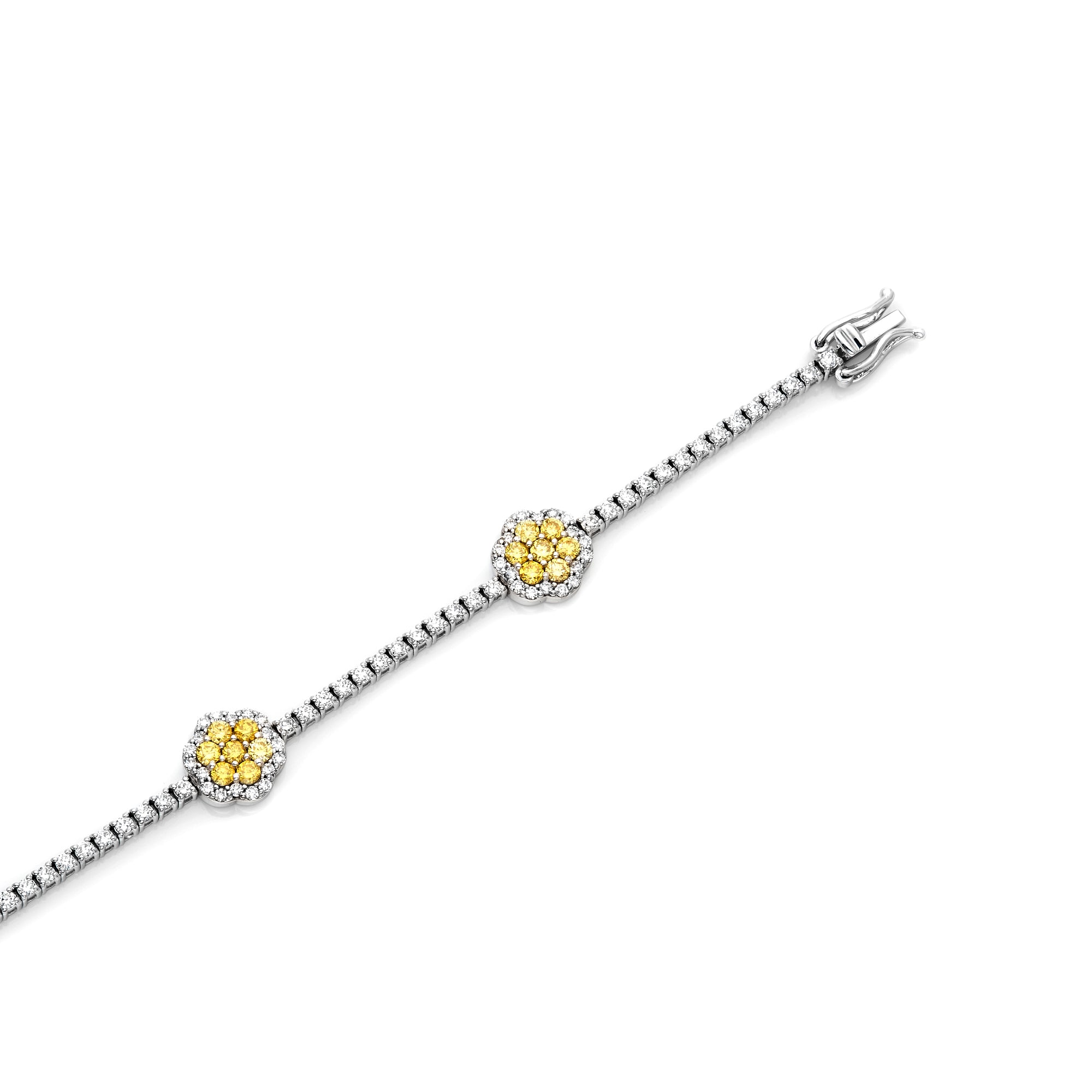 Yellow and White Diamond Cluster Bracelet