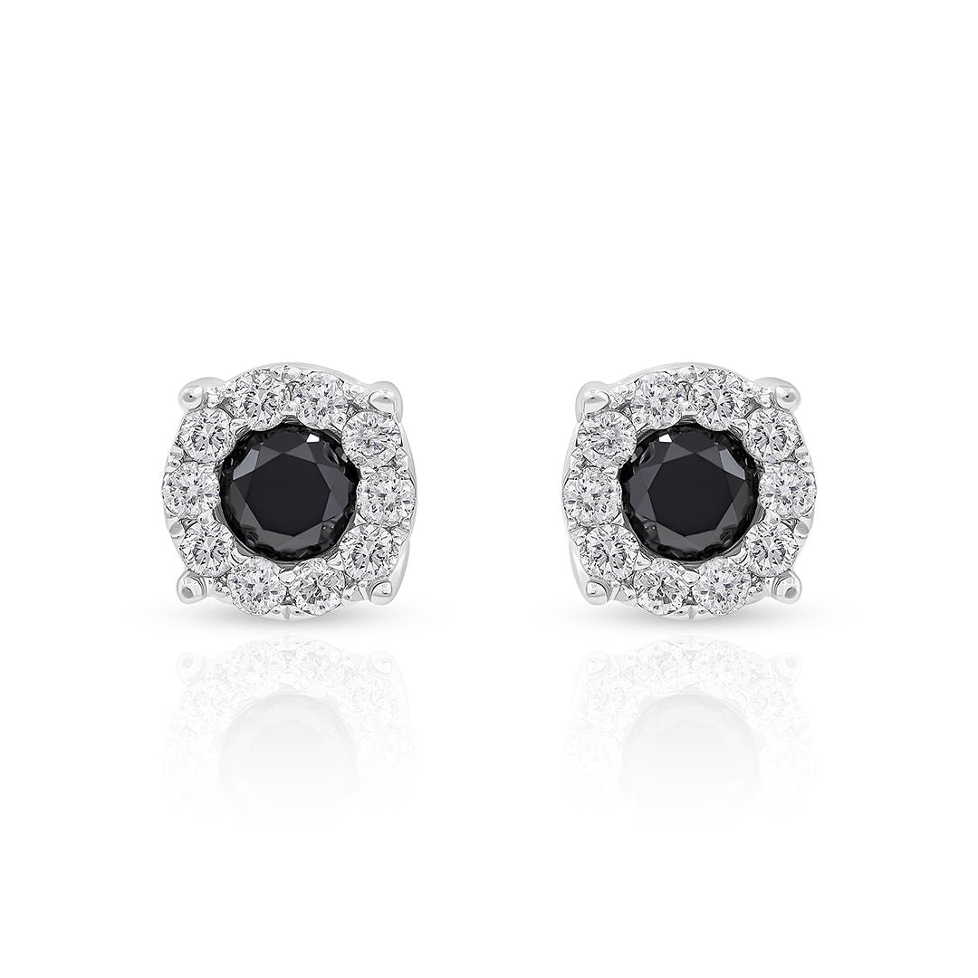 Black white diamond halo studs