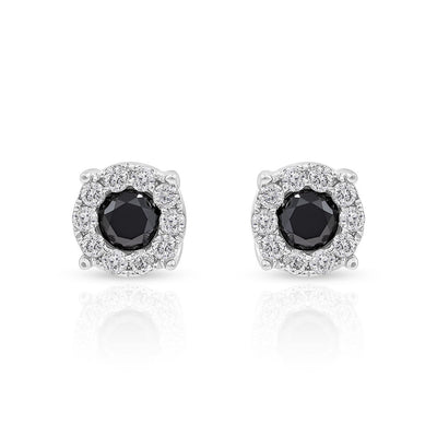 Black white diamond halo studs