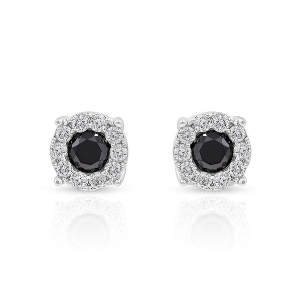 Black white diamond halo studs