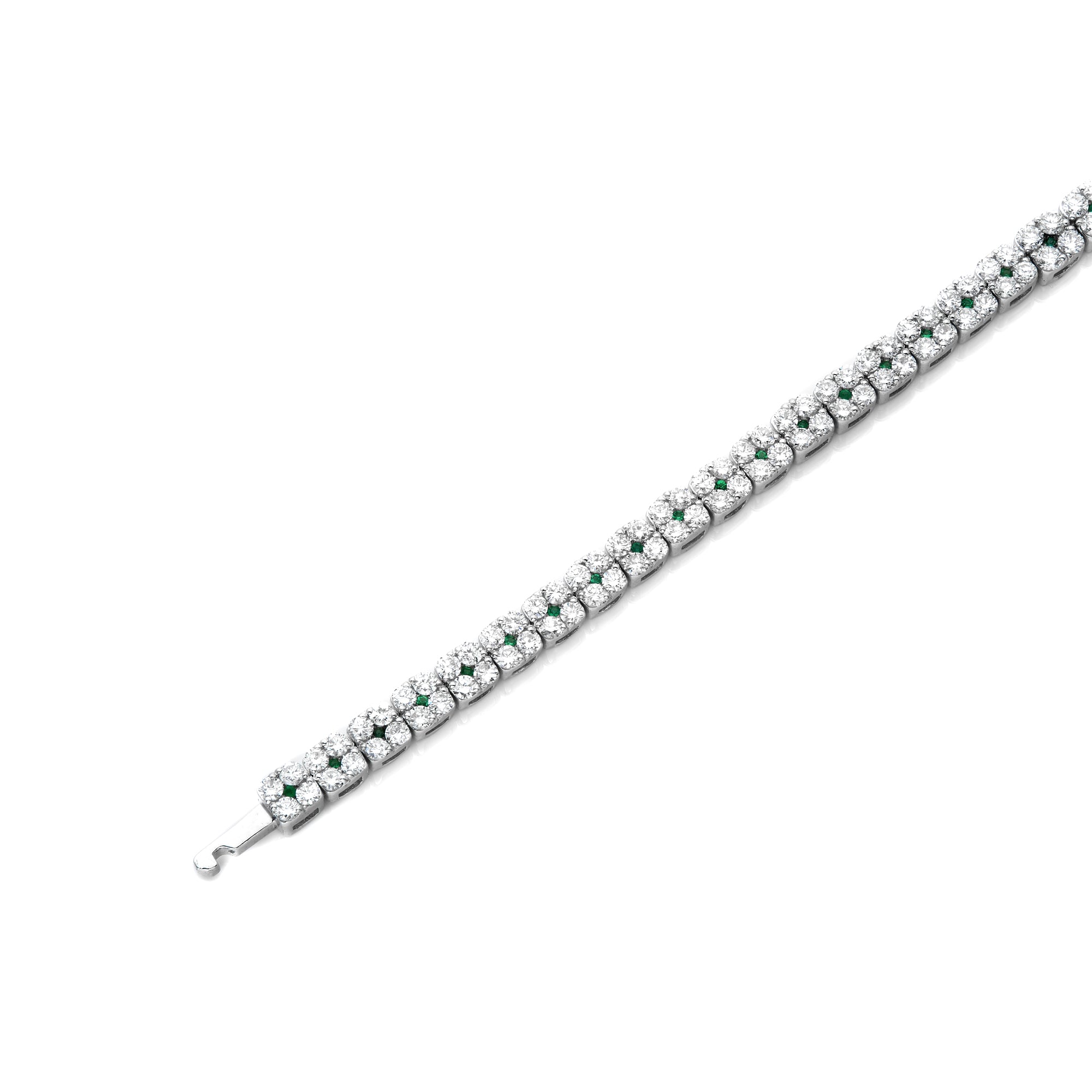 Square Cluster Diamond Bracelet with Small Emerald Centers