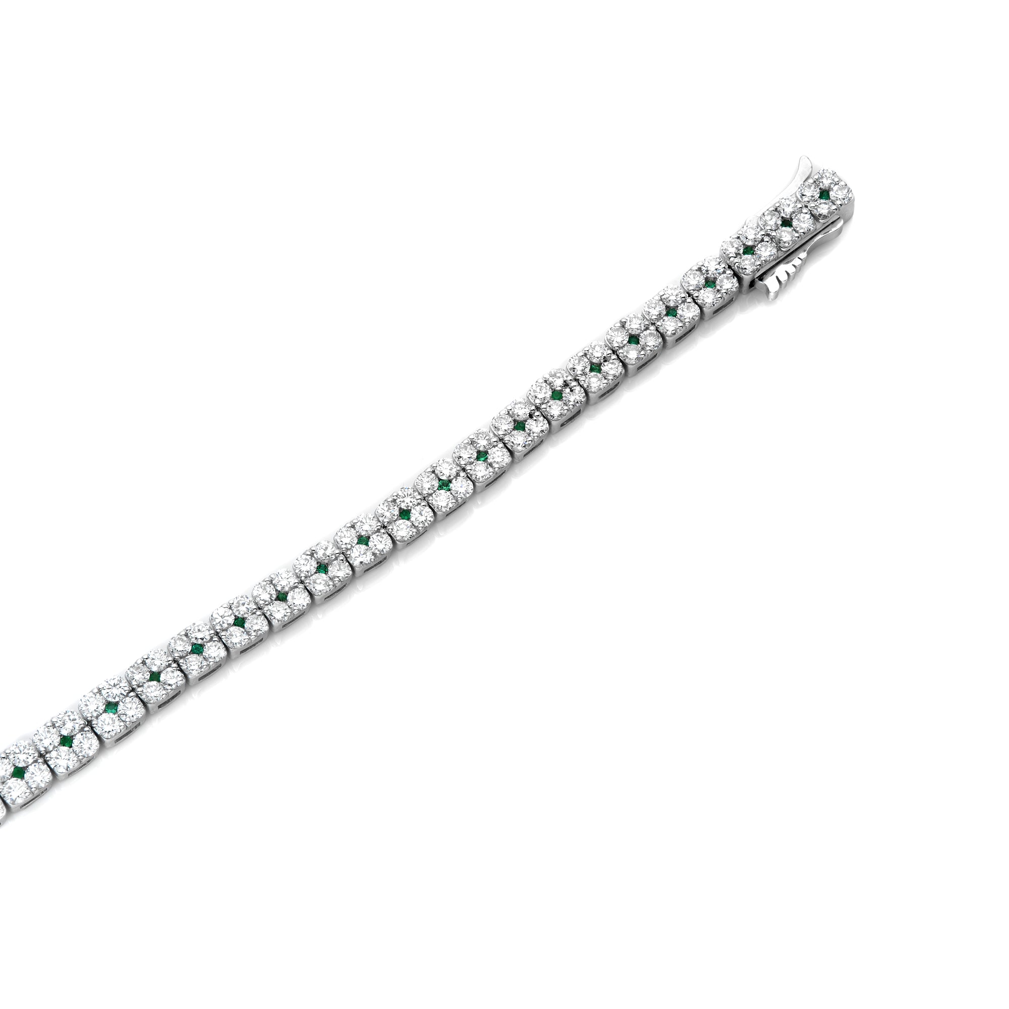 Square Cluster Diamond Bracelet with Small Emerald Centers