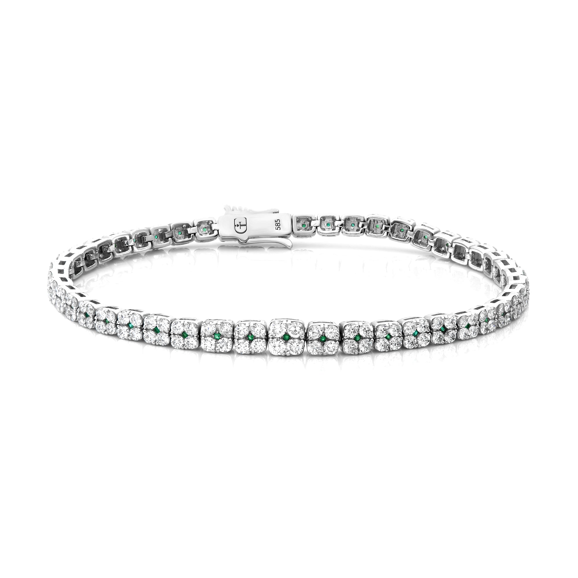 Square Cluster Diamond Bracelet with Small Emerald Centers