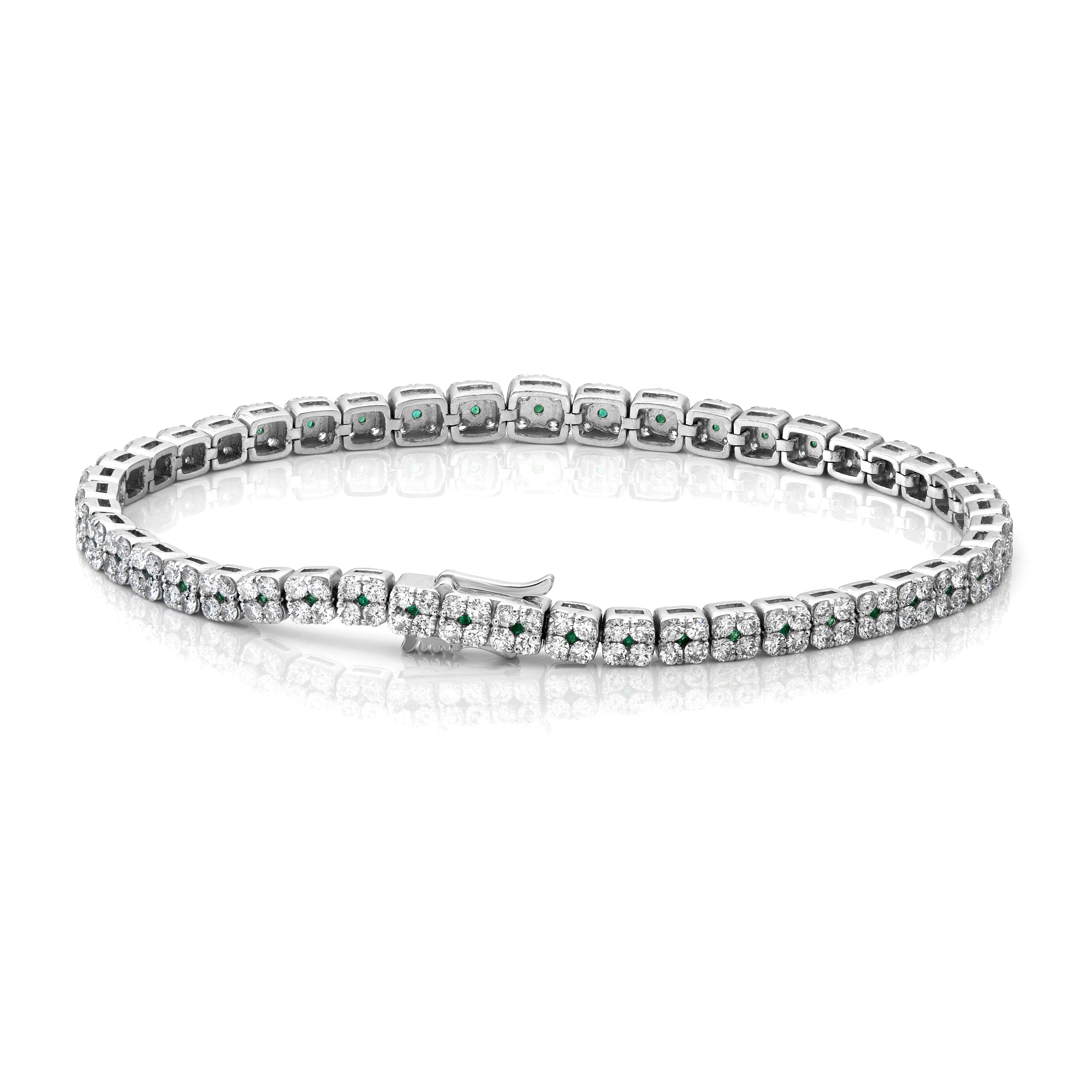Square Cluster Diamond Bracelet with Small Emerald Centers