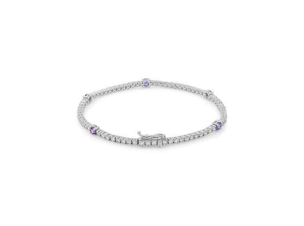Diamond and purple sapphire tennis bracelet