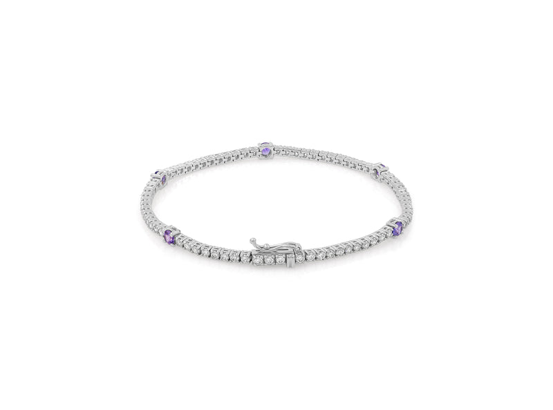 Diamond and purple sapphire tennis bracelet