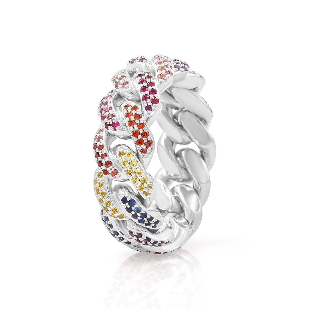 Rainbow Cuban Ring 14kt White Gold