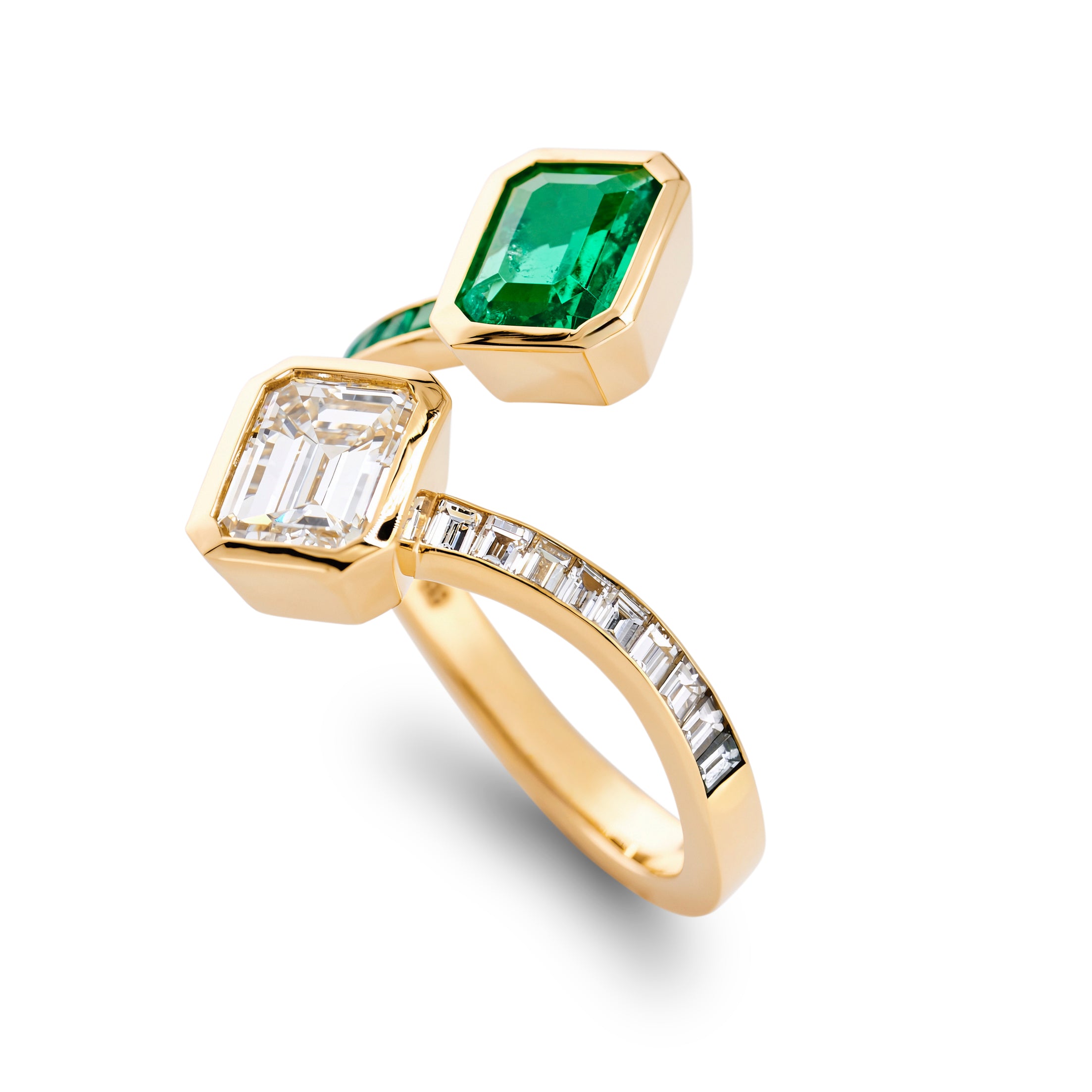 Emerald & White Diamond Baguettes Ring
