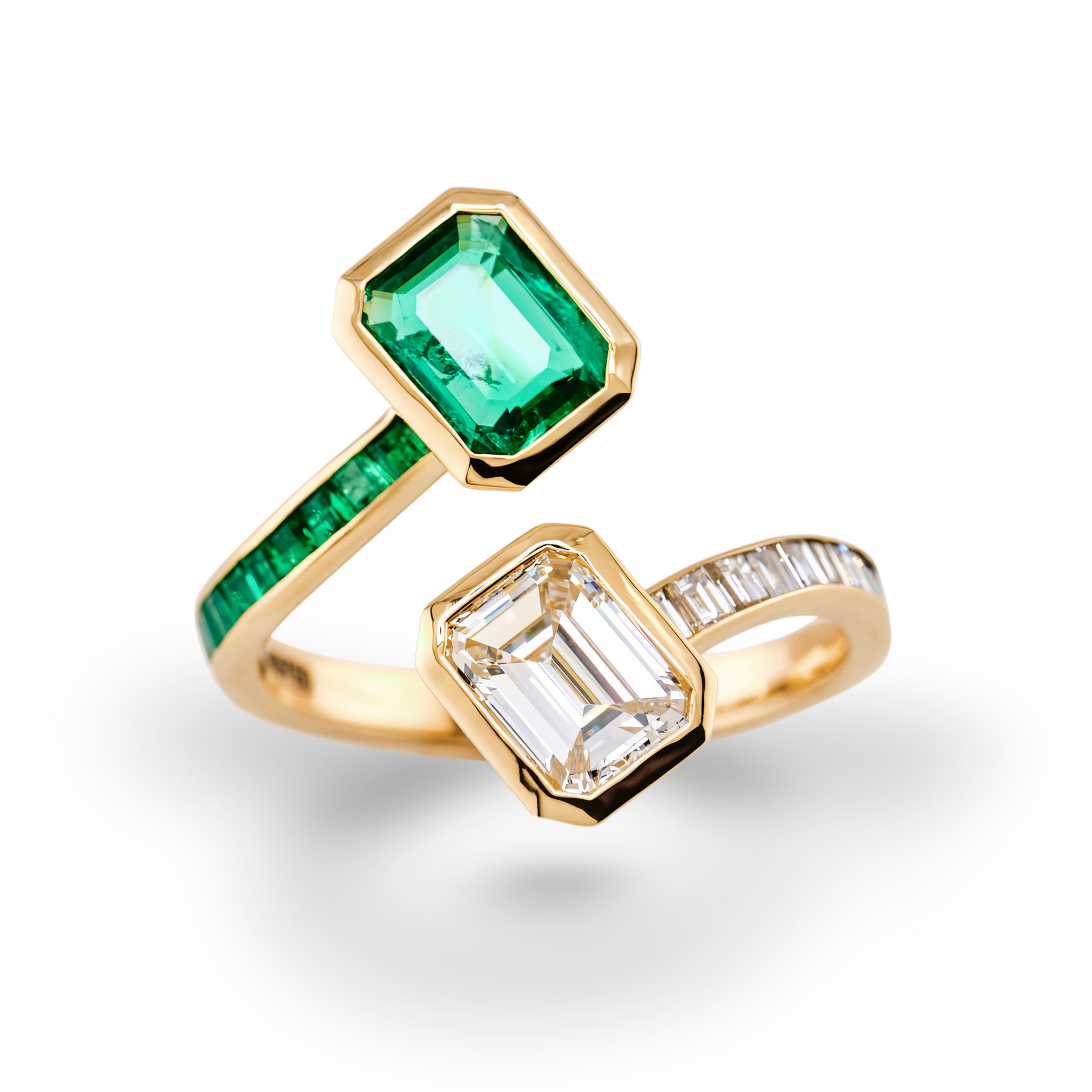 Emerald & White Diamond Baguettes Ring