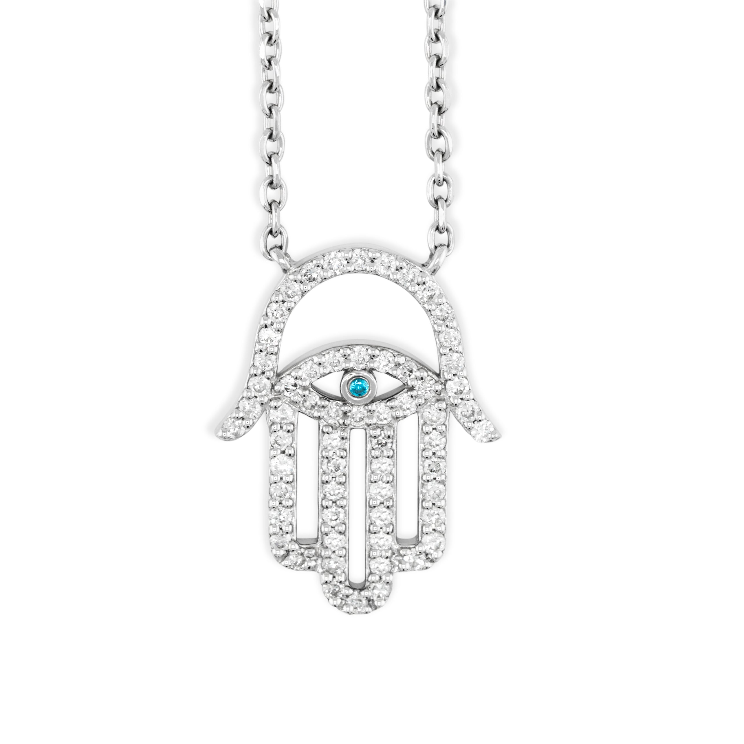 White Gold Diamond Hamsa Pendant with Necklace