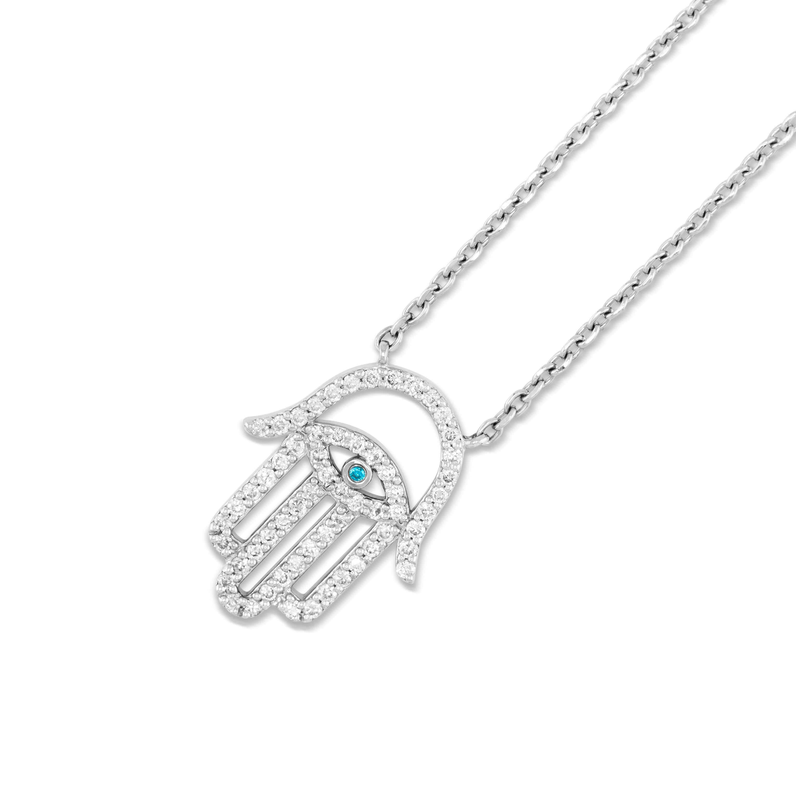 White Gold Diamond Hamsa Pendant with Necklace