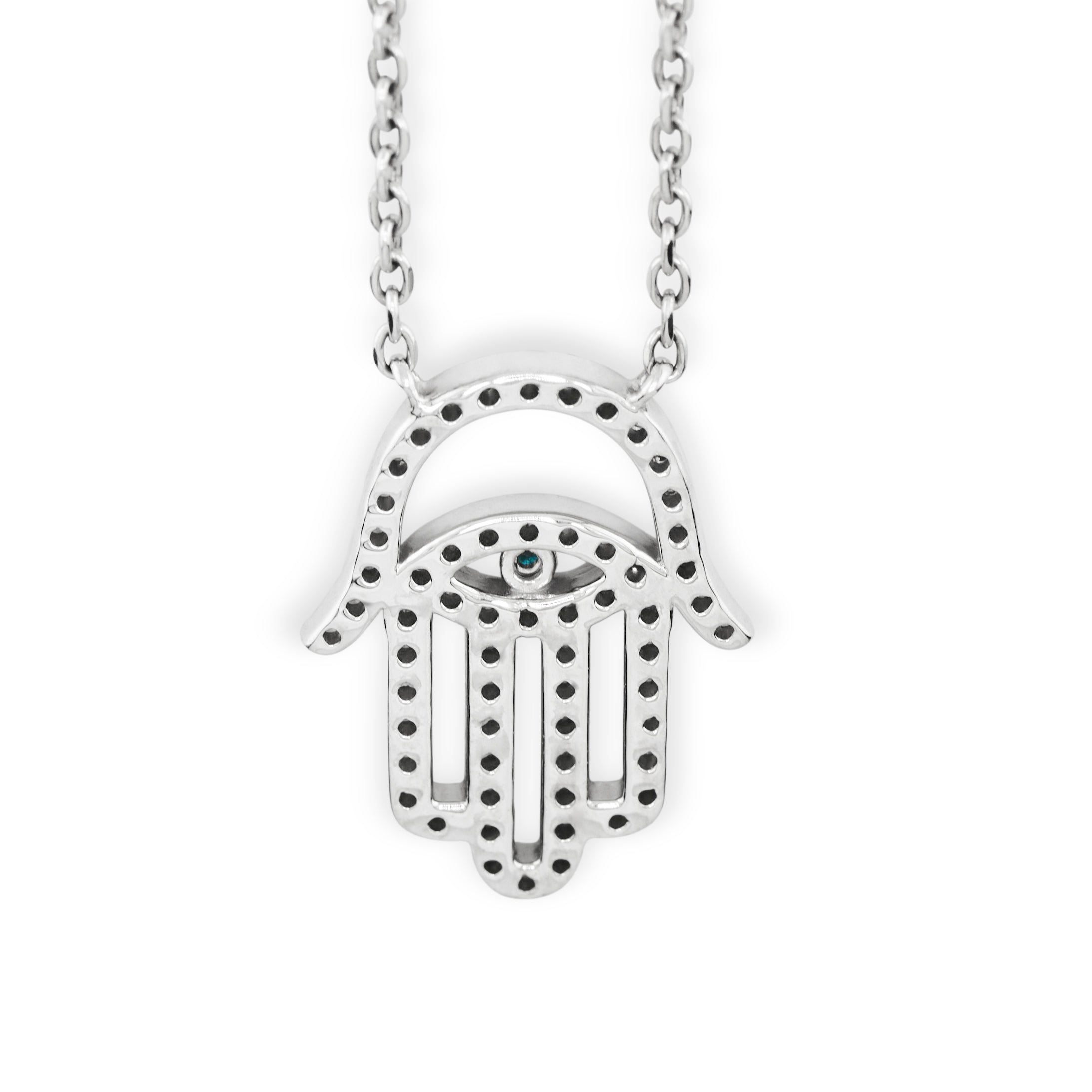 White Gold Diamond Hamsa Pendant with Necklace