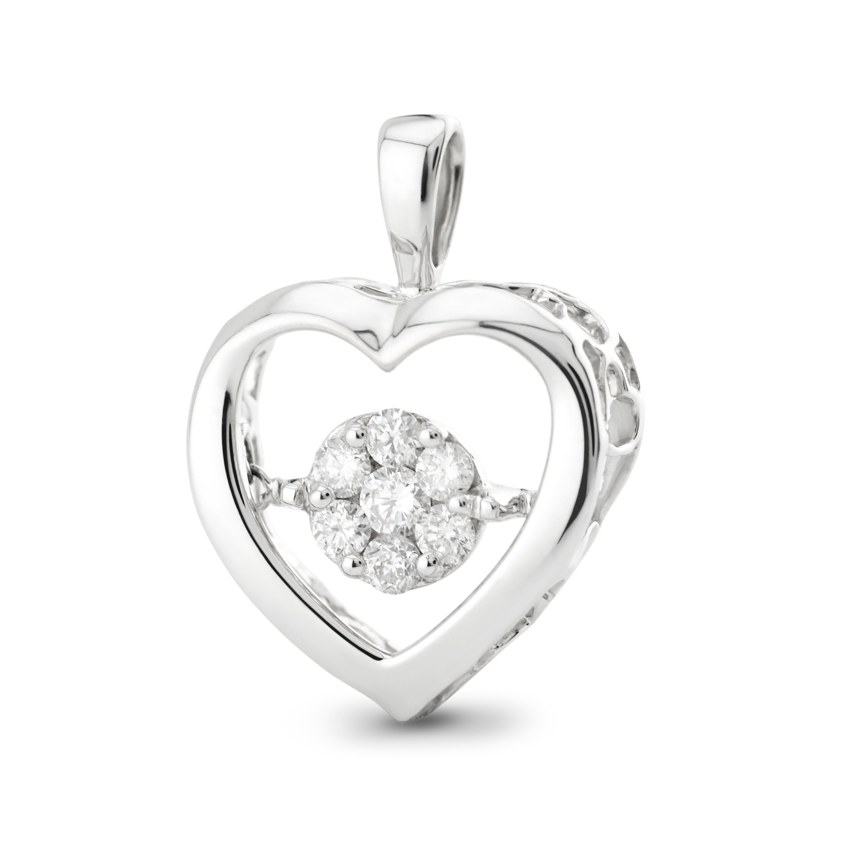 Floating diamond heart pendant with cable link chain