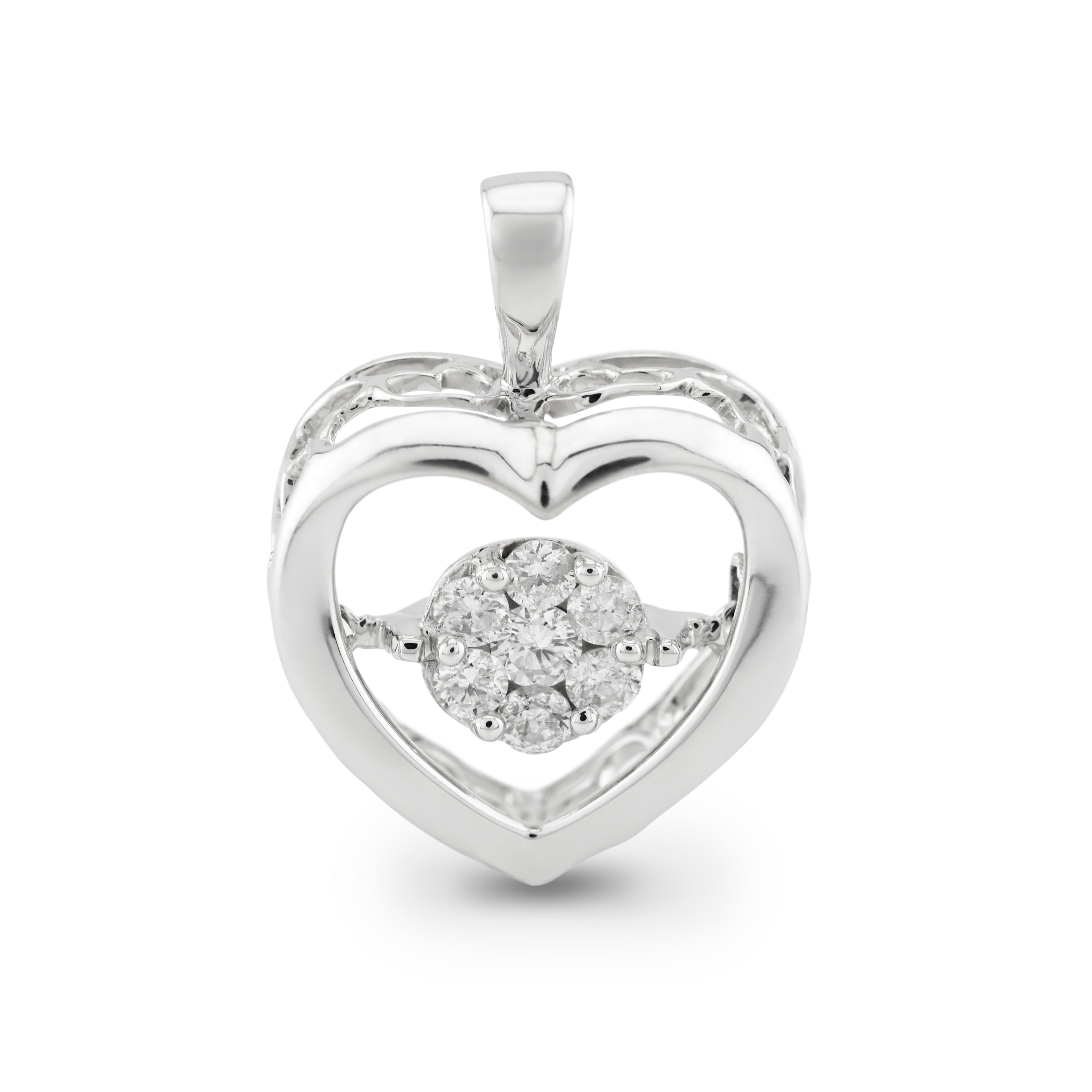 Floating diamond heart pendant with cable link chain