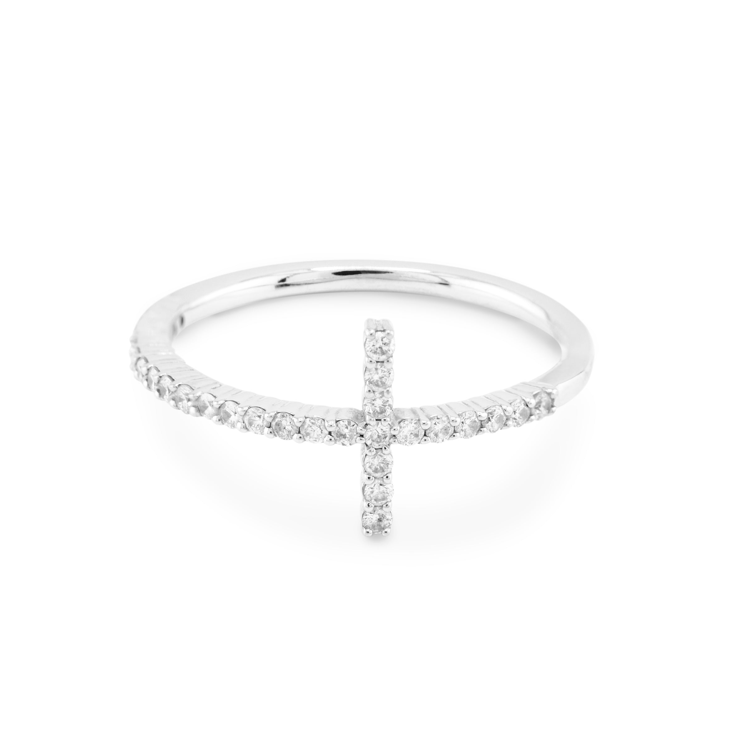 White Gold Horizontal Cross Ring