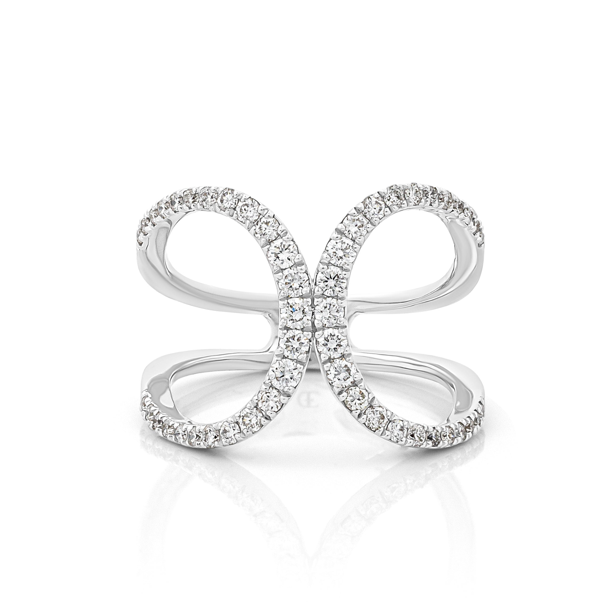 A white gold ring with multiple diamond loops