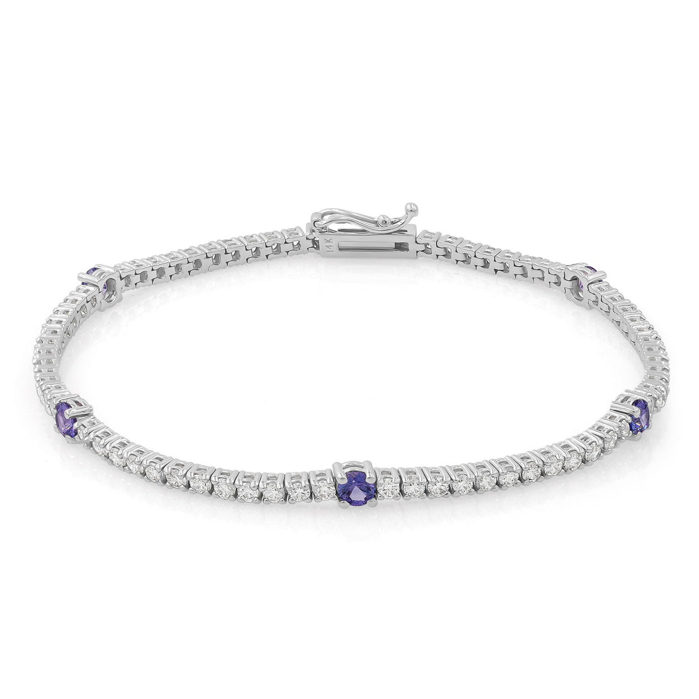 Diamond and purple sapphire tennis bracelet