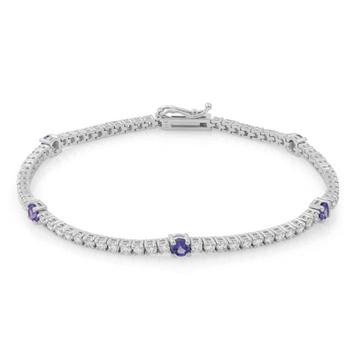 Diamond and purple sapphire tennis bracelet