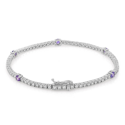 Diamond and purple sapphire tennis bracelet