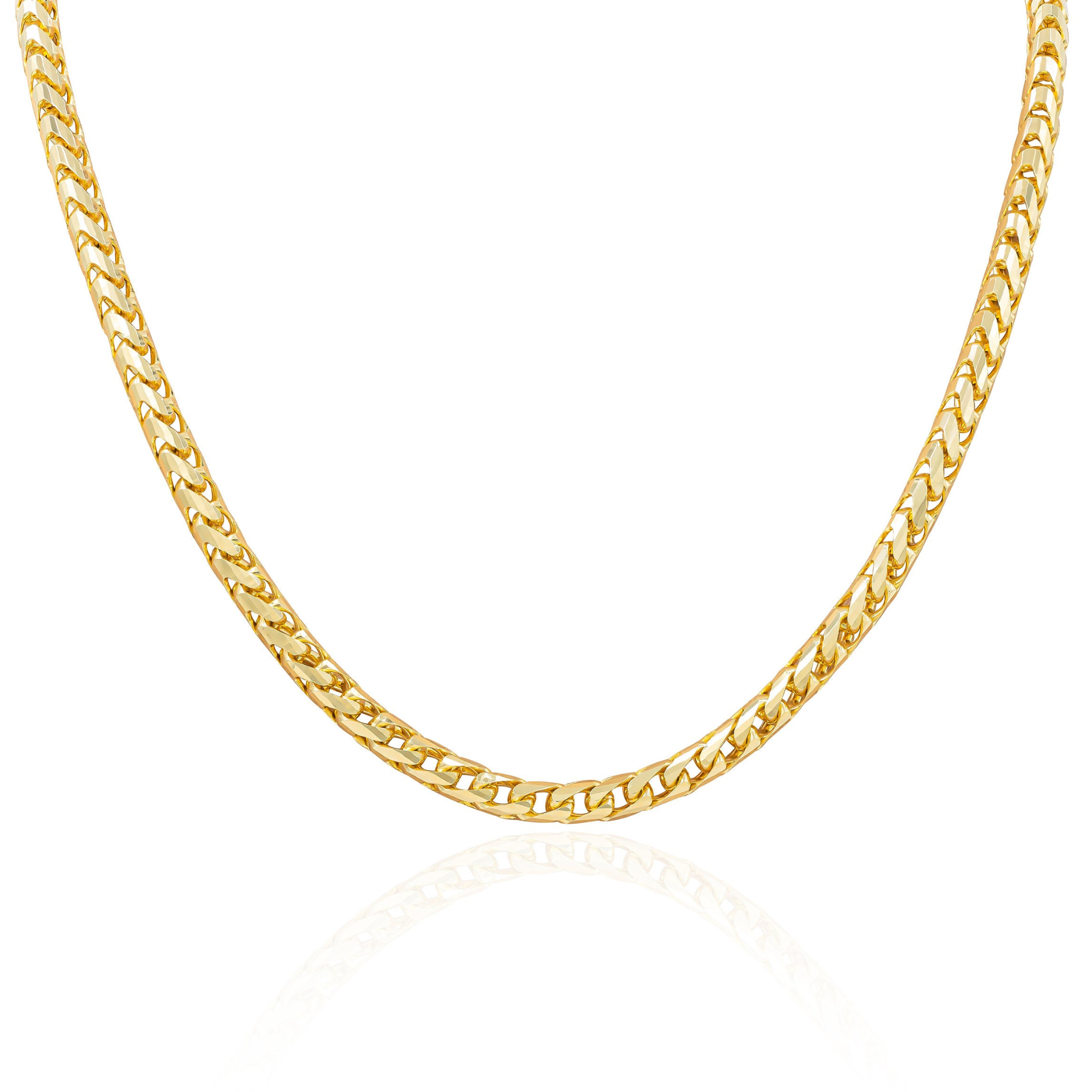 A 14kt yellow gold franco chain necklace with a width of 1.6mm.