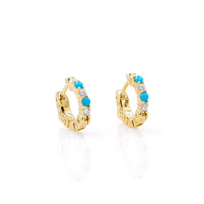 Diamond and turquoise mini hoops