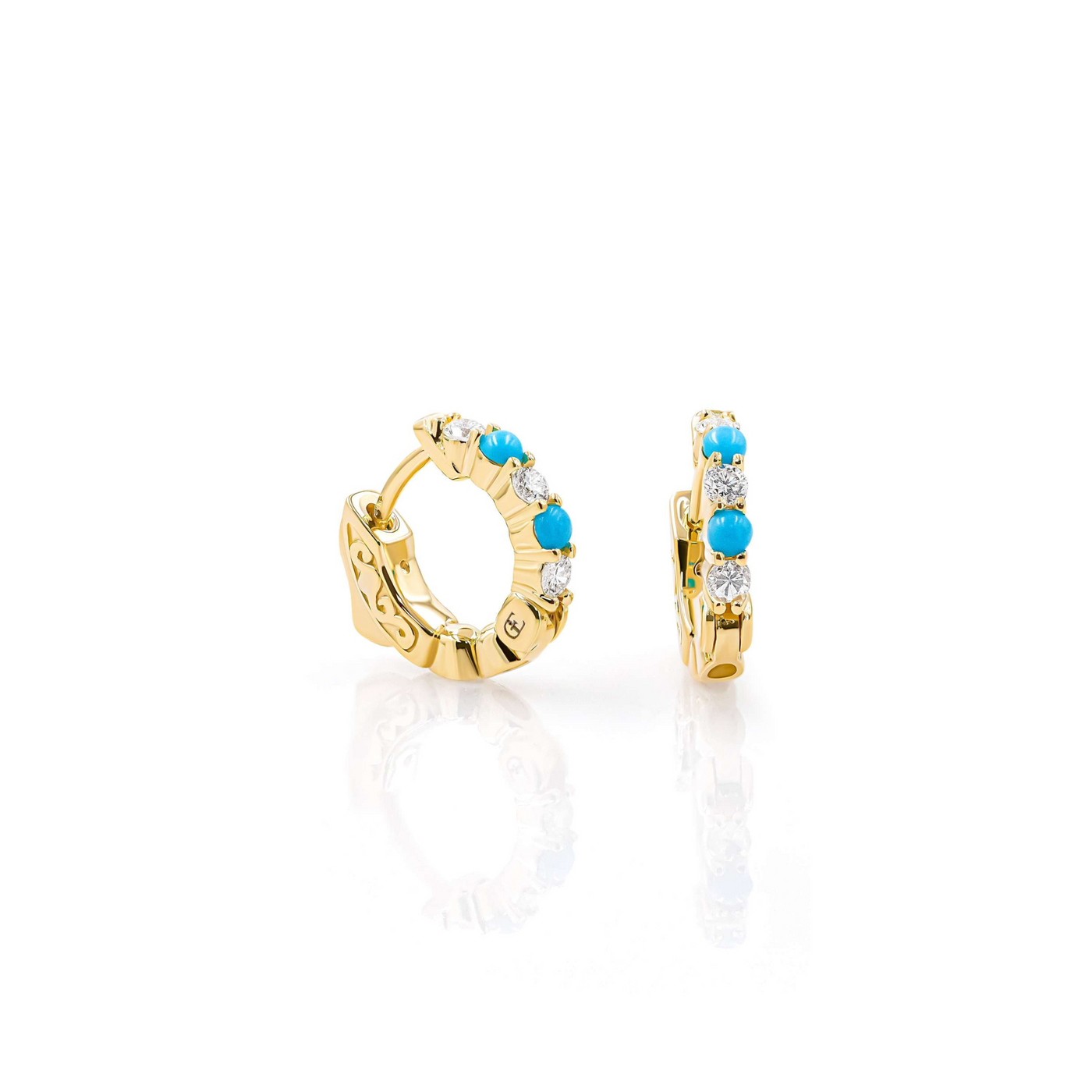 Diamond and turquoise mini hoops