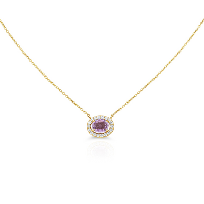 Pink Sapphire with Diamond Halo Necklace