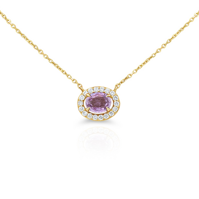 Pink Sapphire with Diamond Halo Necklace