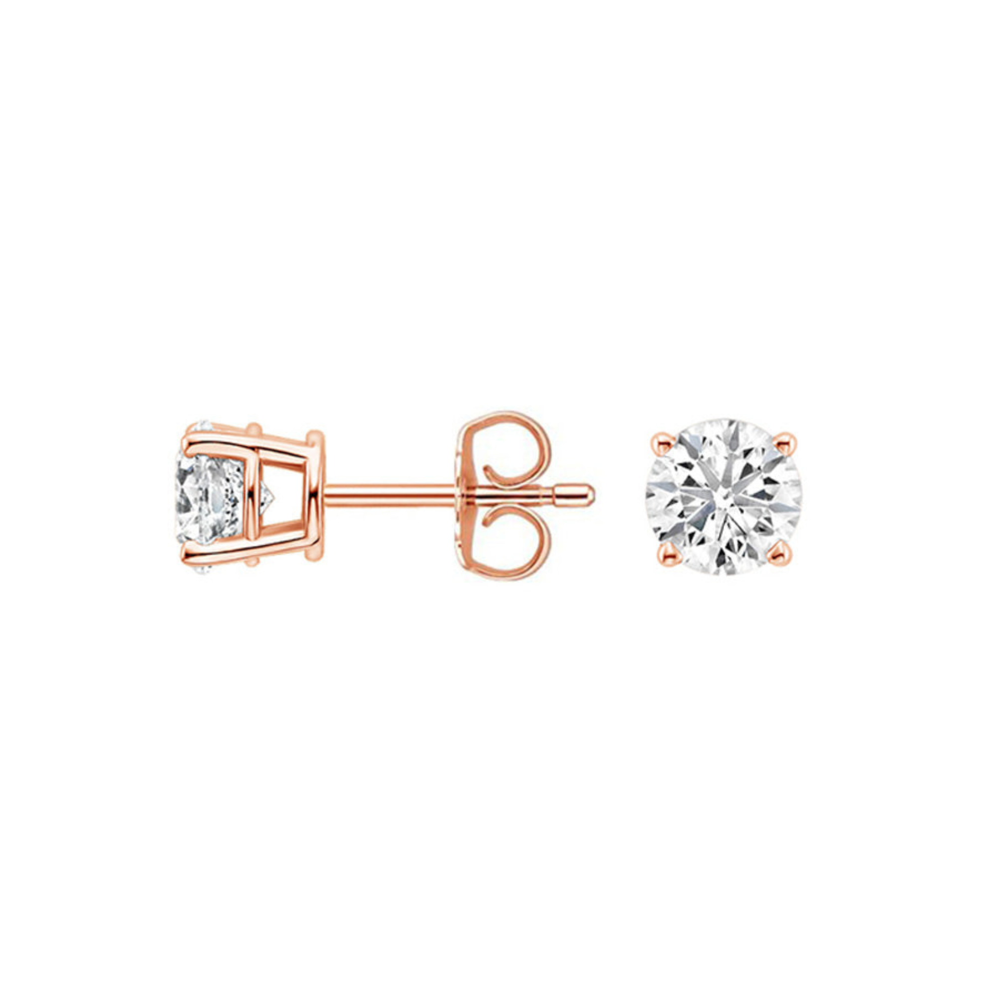 A pair of diamond stud earrings in rose gold setting