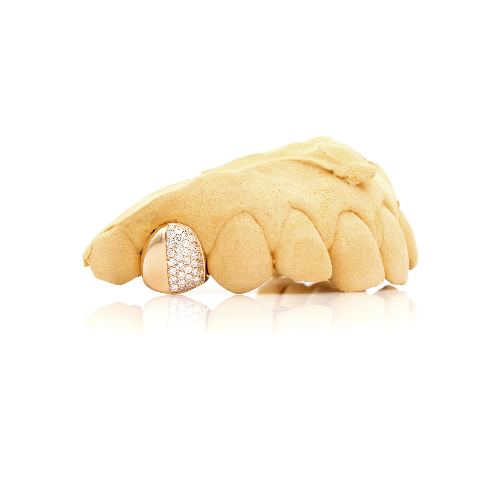 Half plain and half pavé diamond grillz, front view