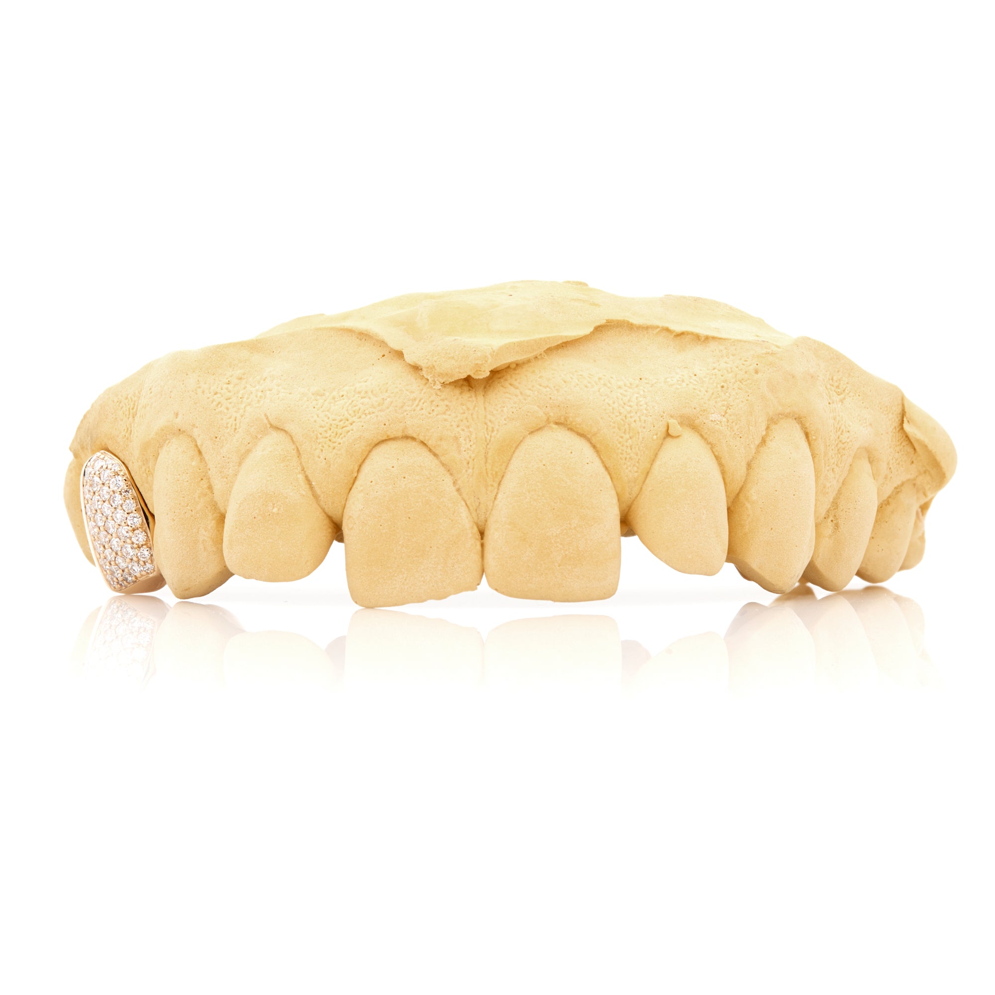 Half plain and half pavé diamond grillz, side view