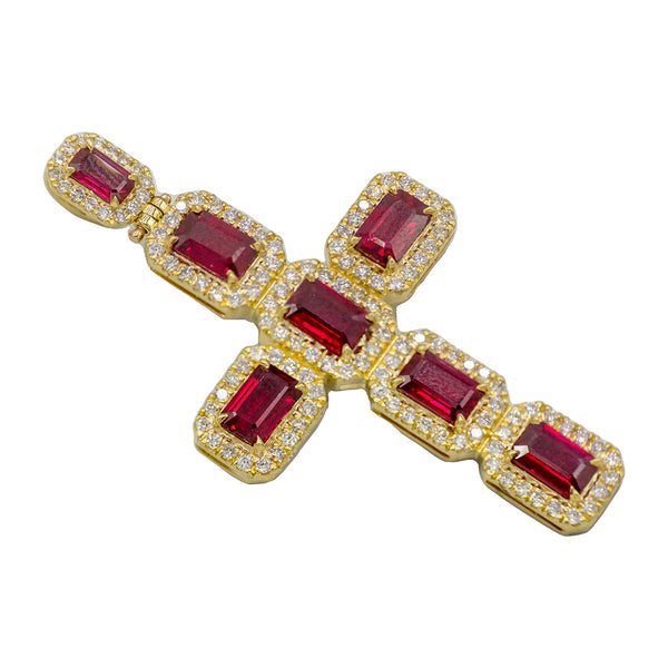 Elegant Diamond & Ruby Cross Pendant